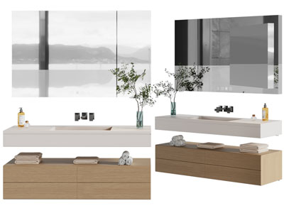 现代洗手台、镜柜