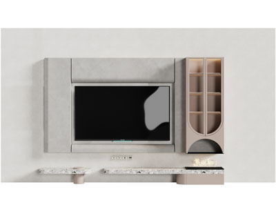 侘寂风电视背景墙3d模型 侘寂风电视背景墙