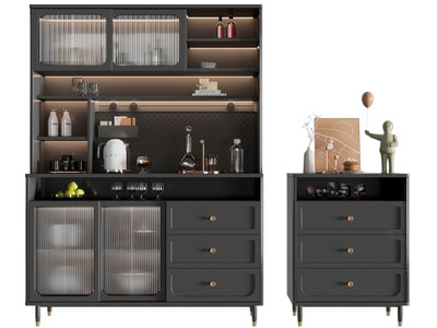 法式黑色古典实木餐边柜