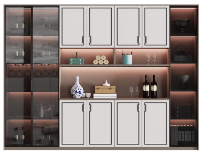 新中式中间镂空的酒柜3d模型 新中式中间镂空的酒柜