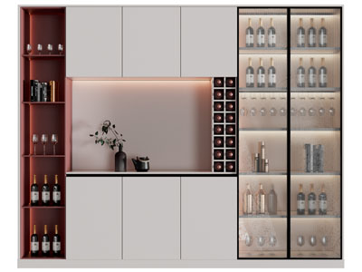 现代撞色酒柜3d模型 现代撞色酒柜