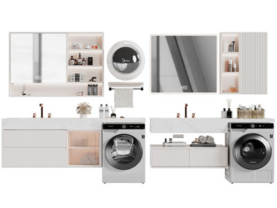 现代带洗衣机的洗手台、镜柜