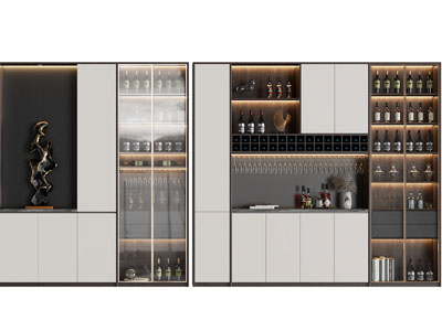 现代玻璃柜门中间镂空的酒柜3d模型 现代玻璃柜门中间镂空的酒柜