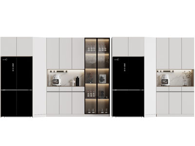现代嵌入冰箱的酒柜3d模型 现代嵌入冰箱的酒柜