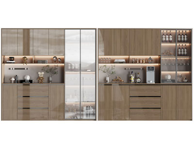 现代实木中间镂空酒柜3d模型 现代实木中间镂空酒柜