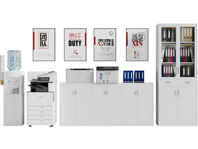 现代办公文件收纳柜、饮水机、打印机
