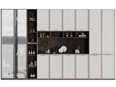 新中式中间镂空酒柜3d模型 新中式中间镂空酒柜