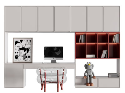 现代带书桌椅的书柜