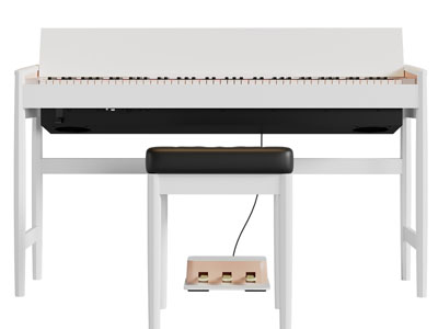 现代白色电钢琴、琴凳