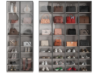 现代玻璃柜门的箱包鞋柜