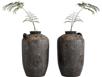 侘寂风陶艺花瓶花卉