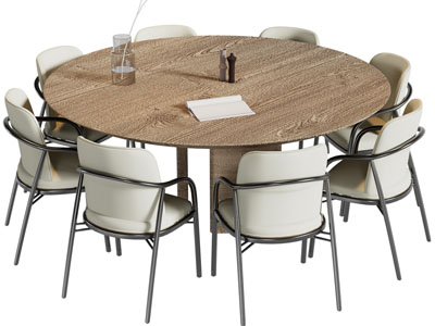 现代圆形实木餐桌椅组合