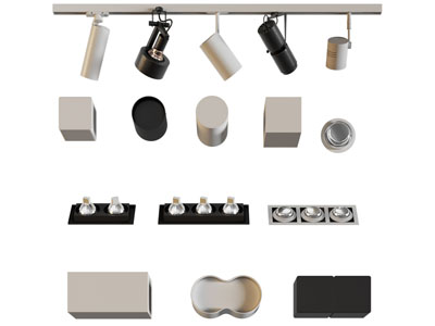 现代三头筒灯射灯、轨道灯