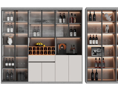 现代玻璃柜门的酒柜3d模型 现代玻璃柜门的酒柜