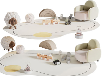 现代儿童地毯、单人沙发3d模型 现代儿童地毯、单人沙发