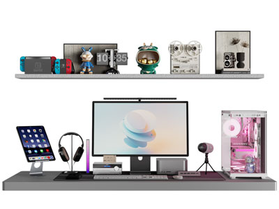 现代电脑、iPhone书桌摆件组合