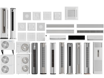 现代柱形空调、出风口、外机