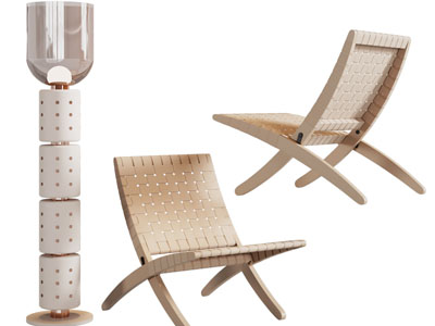 侘寂风休闲椅子、落地灯