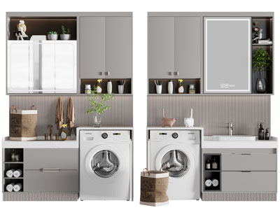 现代阳台洗衣机收纳柜