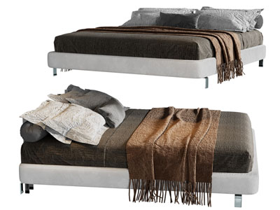 现代布艺无床头双人床