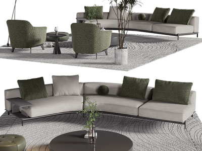 现代弧形多人沙发、茶几组合