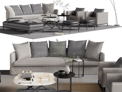 现代多人、单人沙发、沙发凳和茶几组合