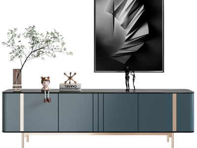 现代轻奢电视柜、装饰挂画