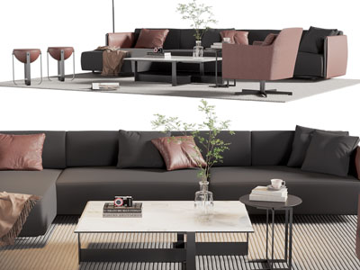 现代转角多人沙发、茶几组合