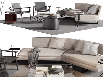 现代户多人沙发、休闲桌椅和茶几组合