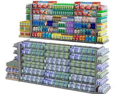 现代便利店生活用品货架、展柜