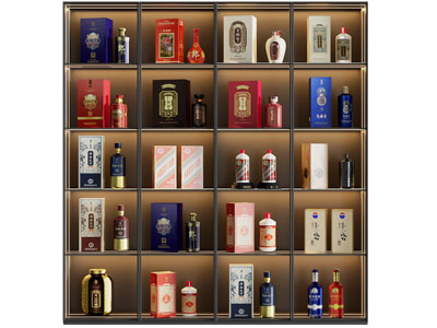 现代白酒展柜、货架3d模型 现代白酒展柜、货架