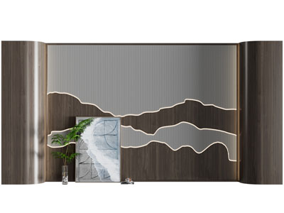 新中式背景墙3d模型 新中式背景墙