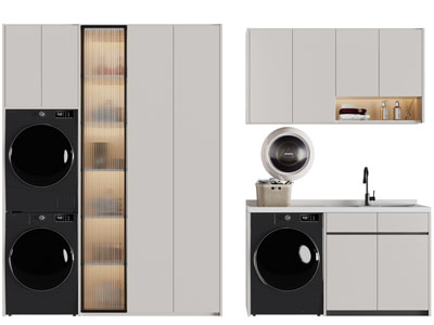 现代阳台洗衣机收纳柜