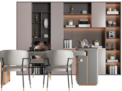 新中式装饰柜、茶桌椅组合