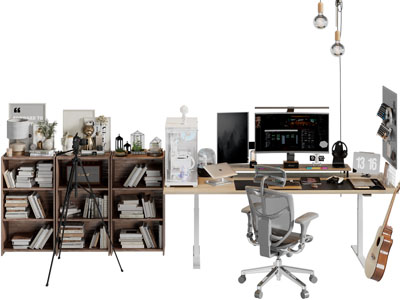 现代书柜、书桌椅组合