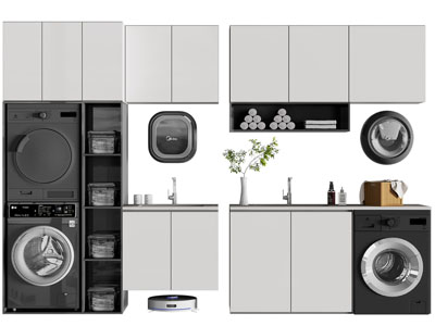 现代阳台洗衣机收纳柜