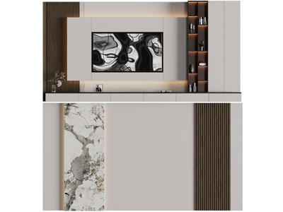 现代电视背景墙3d模型 现代电视背景墙