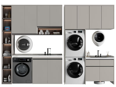 现代阳台洗衣机收纳柜