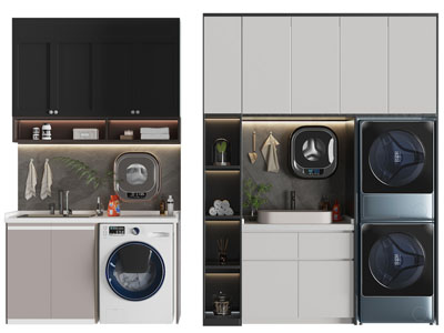 现代阳台洗衣机收纳柜