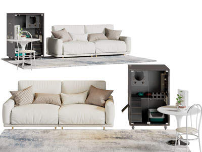 现代布艺双人沙发、猫房子3d模型 现代布艺双人沙发、猫房子