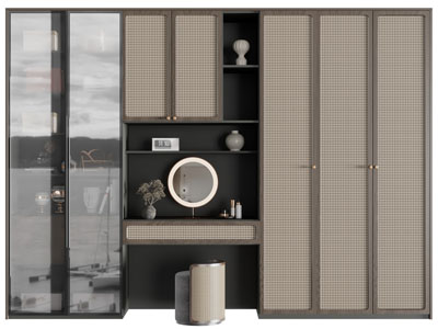 侘寂风拼接玻璃柜门的衣柜3d模型 侘寂风拼接玻璃柜门的衣柜