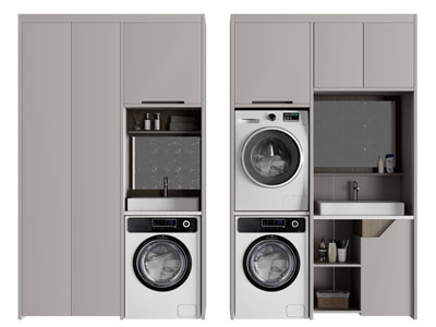 现代嵌入洗衣机的阳台收纳柜