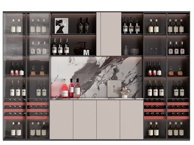 现代玻璃柜门的酒柜3d模型 现代玻璃柜门的酒柜