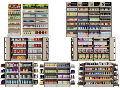现代便利店零食货架、展示柜3d模型 现代便利店零食货架、展示柜