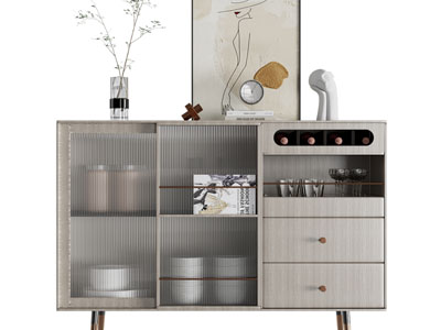 现代餐边柜、摆件组合