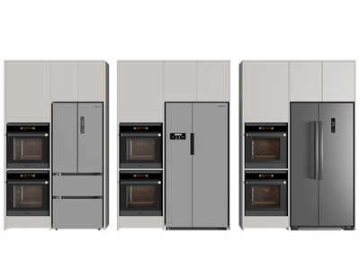 现代嵌入冰箱、烤箱的高柜、橱柜