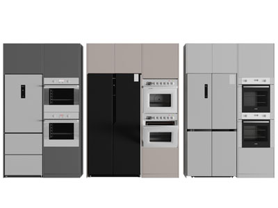 现代冰箱、烤箱微波炉收纳柜