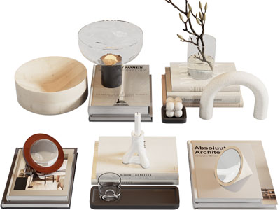 现代书籍、饰品、台灯摆件组合