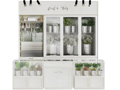 现代白色花店货架、展柜3d模型 现代白色花店货架、展柜