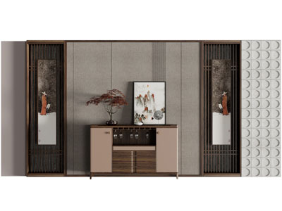 新中式背景墙、餐边柜3d模型 新中式背景墙、餐边柜